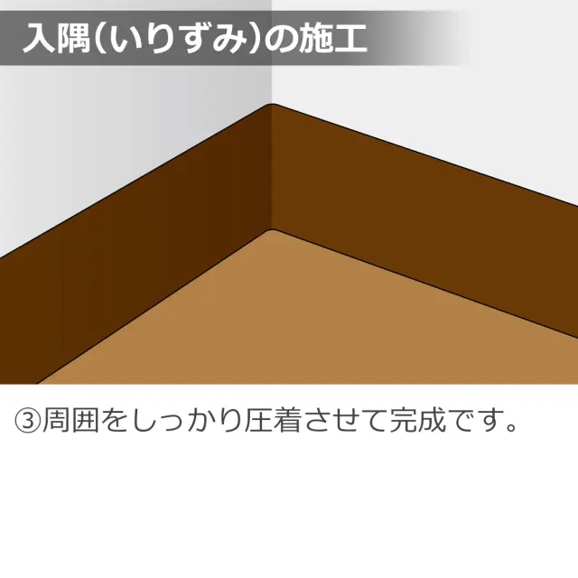 入隅の施工 周囲をしっかり圧着させて完成です