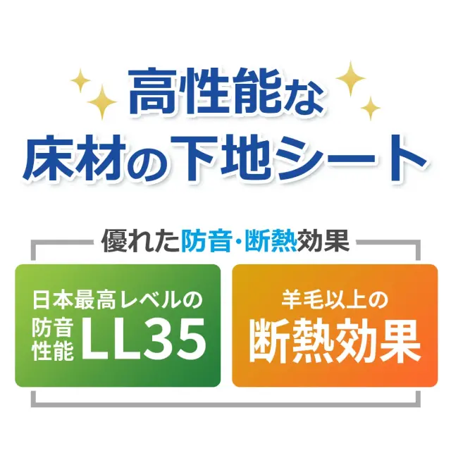 高性能な床材の下地シート 優れた防音 断熱効果 日本最高レベルの防音性能 LL35 羊毛以上の断熱効果