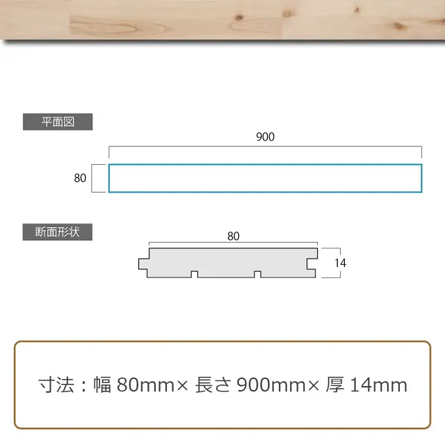 平面図 断面形状 寸法 幅 80mm 長さ 900mm 厚 14mm