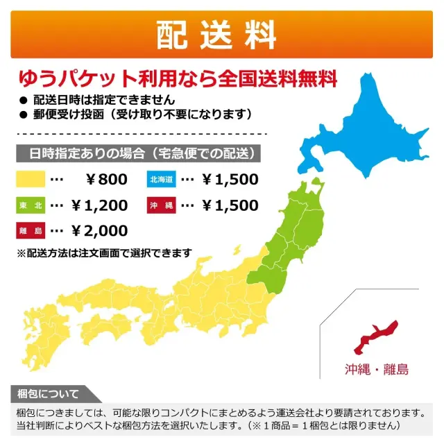 配送料 ゆうパケット利用なら全国送料無料 郵便受け投函で受け取り不要 日時指定ありは宅急便配送
