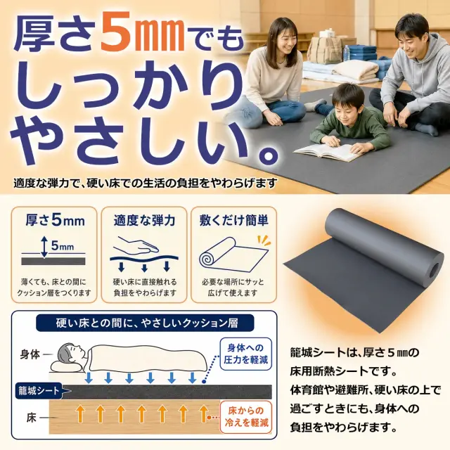 厚さ5mmでもしっかりやさしい 敷くだけで硬い床の冷えや体への負担をやわらげる床用断熱シート