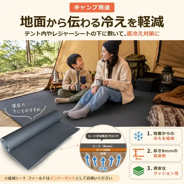地面から伝わる冷えを軽減 テント内やレジャーシートの下に敷いて底冷え対策に 籠城シート フィールド インナーマット