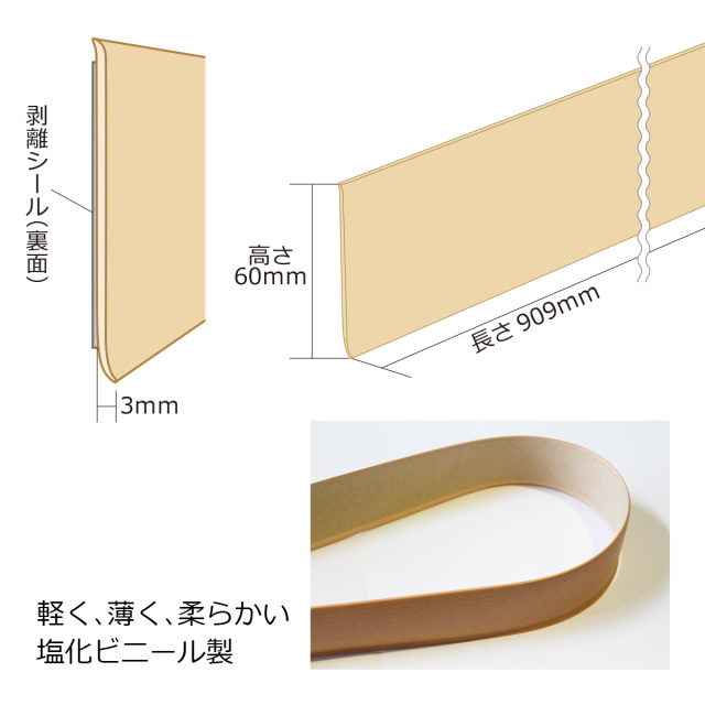 貼るだけ簡単巾木 厚3mm×高さ60mm×長さ909mm 色 クラシック