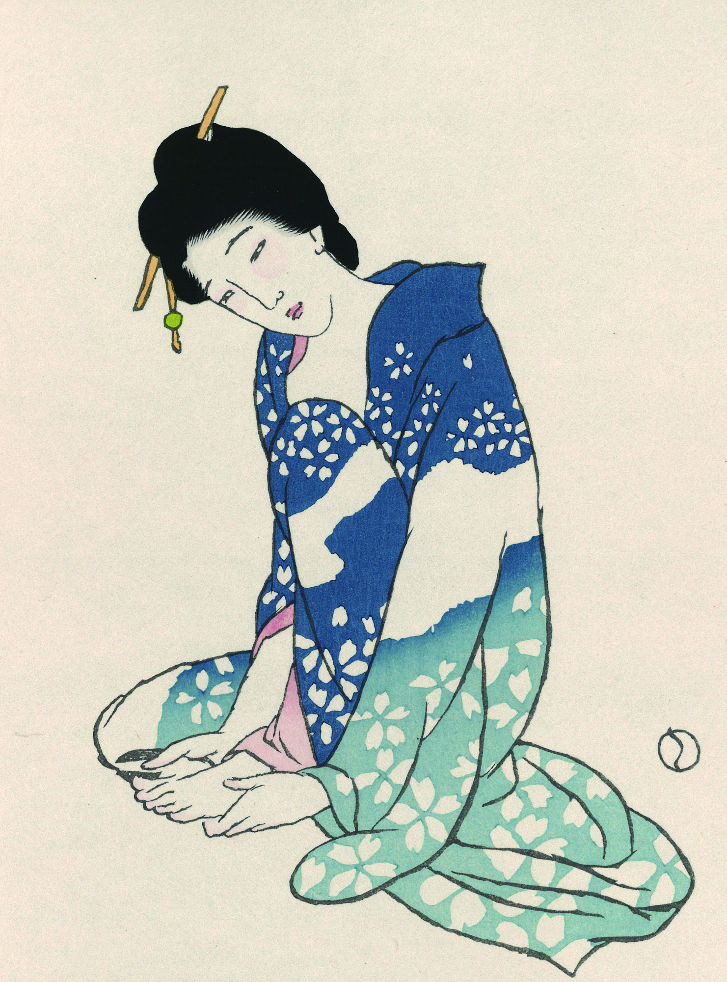 木版画「爪をきる女」