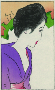 ⭕️竹久夢二　[ゆかたの女] 木版画　版元　港屋　未展示の美品　褪色無し ⭕️竹久夢二 [カルタ] 木版画 版元 港屋 未展示の美品