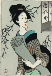 ⭕️竹久夢二　[カルタ] 木版画　版元　港屋　未展示の美品　褪色無し 木版画 竹久夢二 読書～港屋版 商品番号467- 絵のある暮らし・絵