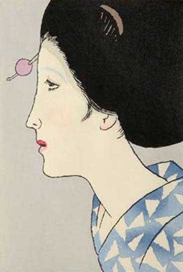 木版画／女の夏姿（額無）