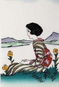 木版画／月見草（額無）