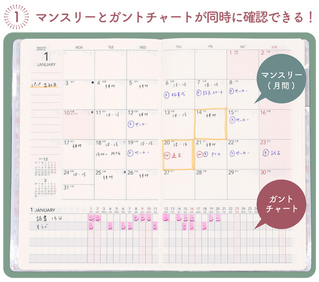 マンスリー チャート 22年1月始まり 21年12月始まり B6ポケット リバティカバー付き マンスリー チャート 22年1月始まり 21年12月始まり B6ポケット リバティカバー付き