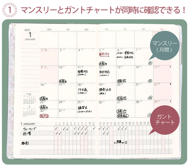 マンスリー チャート 23年1月始まり 21年12月始まり B6ポケット リバティカバー付き