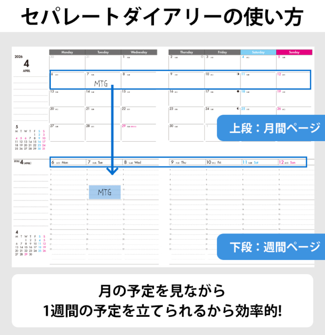手帳 セパレートダイアリー 2026 4月始まり A5 ウィークリー