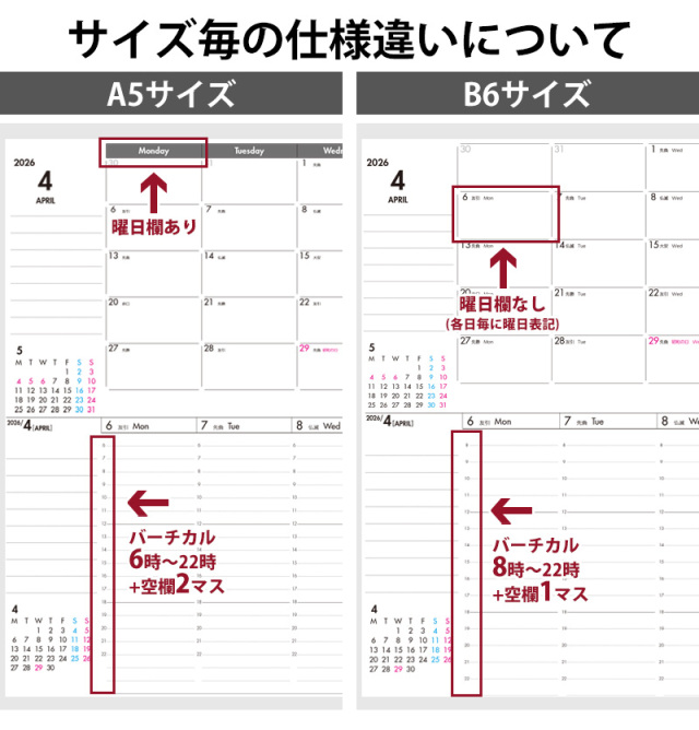 手帳 セパレートダイアリー 2026 4月始まり A5 B6 ウィークリー