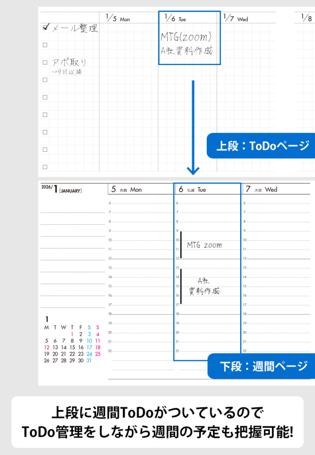 セパレートダイアリー 手帳 2026 1月始まり B6 ウィークリー