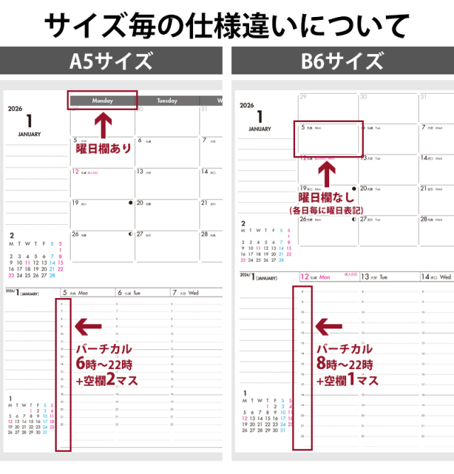 セパレートダイアリー 手帳 2026 1月始まり A5 B6 ウィークリー