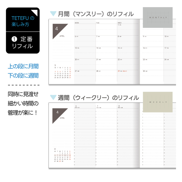 TETEFU リフィル マンスリー 2024 1月始まり 4月始まり【単品】 テテフ