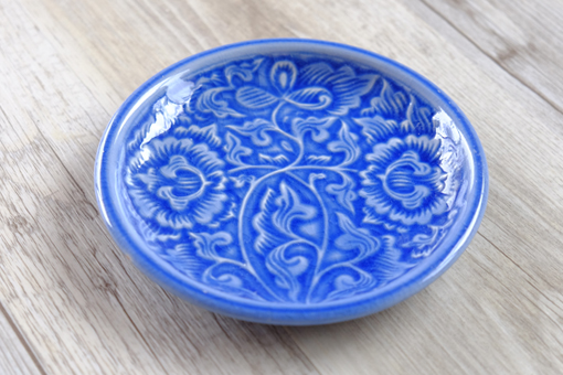 丸皿１５ｃｍ　フラワー　ブルー
