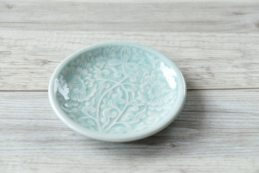 丸皿１１ｃｍ　フラワー　オーシャングリーン