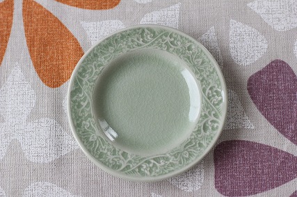 セラドンのコースター　中　フラワー　ナチュラルグリーン