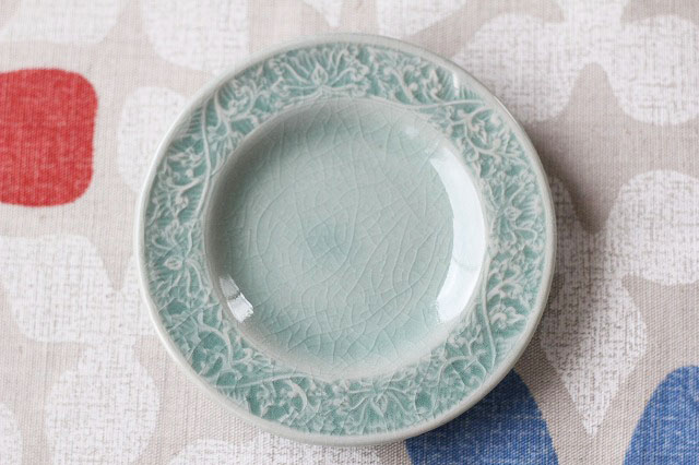 セラドンのコースター　中　フラワー　オーシャングリーン