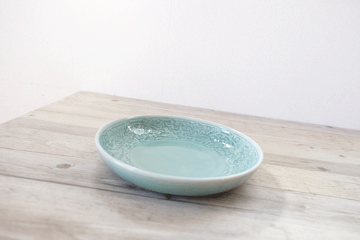 丸皿２３　フラワー　オーシャングリーン