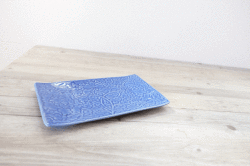 角皿　２６ｘ１６　フラワー　ブルー