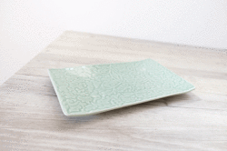 角皿　２６ｘ１６　フラワー　ナチュラルグリーン