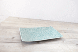 角皿　２６ｘ１６　フラワー　オーシャングリーン