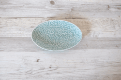 ロングだ円皿１９　フラワー　オーシャングリーン