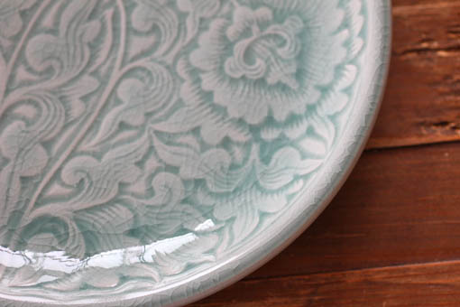 丸皿25cm フラワー オーシャン 雑貨とセラドン焼き食器の通販専門