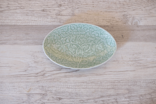 ロングだ円皿19 フラワー ナチュラルグリーン 雑貨とセラドン焼き
