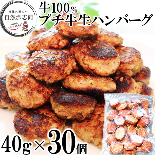 【送料無料】無添加 プチ牛生ハンバーグ 40g × 30個