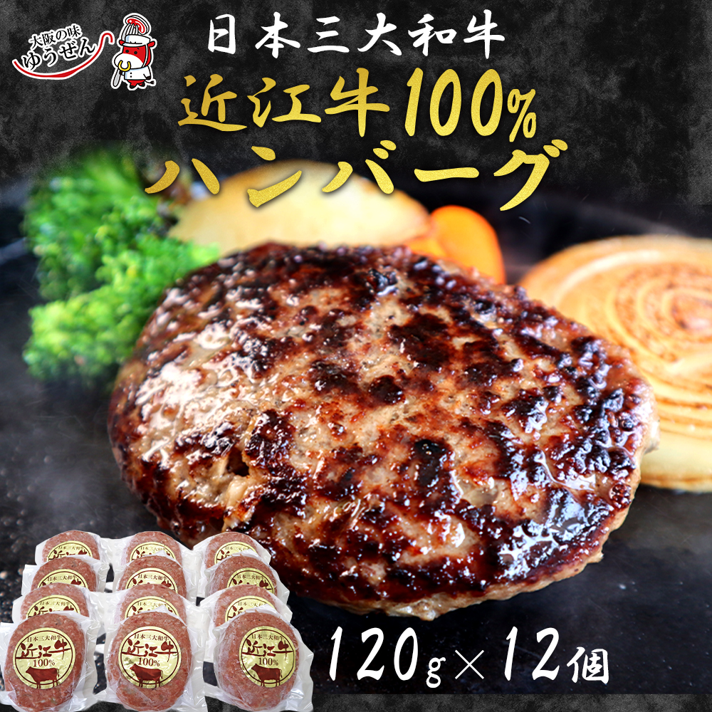 【送料無料】無添加 近江牛100%ハンバーグ 120g ×12個 ご自宅用 簡易包装