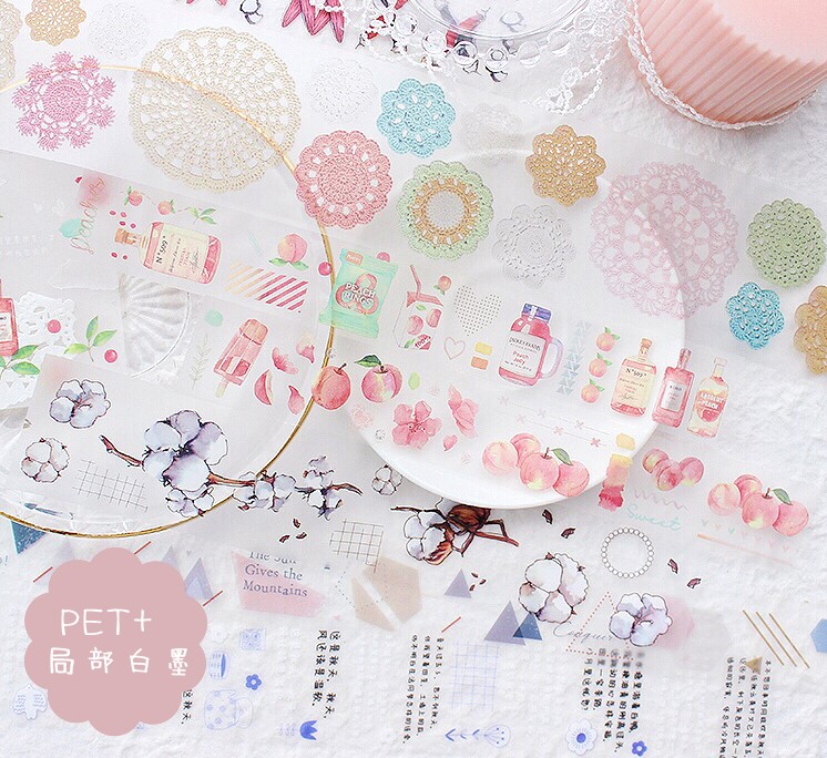 透明テープ　PET　マスキングテープ　桃の味など全2種　幅30mm-58mm 海外デザイン