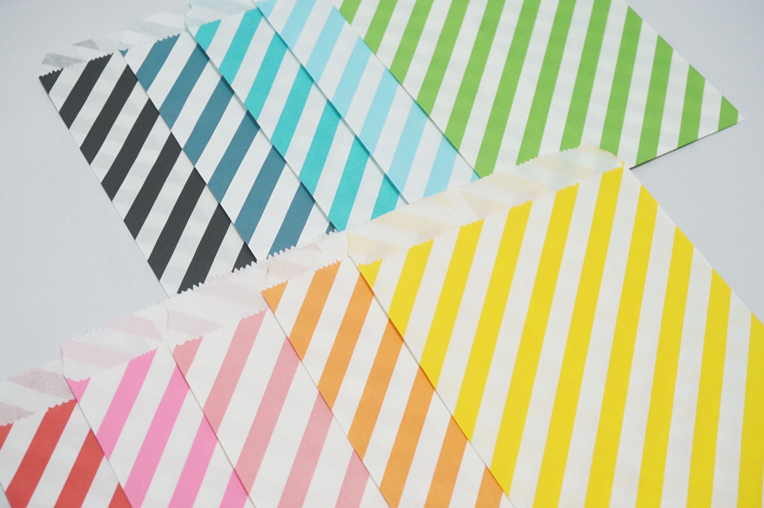 かわいい平袋　キュートな小袋　2.ストライプ柄(全10色セット）　かわいい紙モノ 小袋　海外デザイン