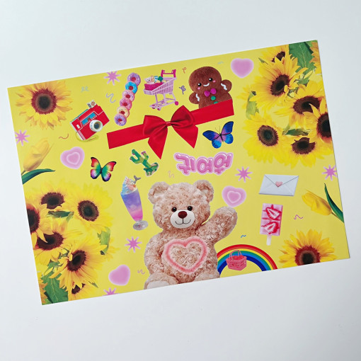 KISTCH  ひまわりベア ラッピングペーパー(A4サイズ) 5枚・10枚セット