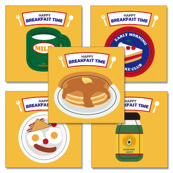 シール happy breakfast timeなど全5種類 ヴィヴィッドカラー セット dal/1.happy breakfast time　5種類*各1枚(6cm*6cm)
