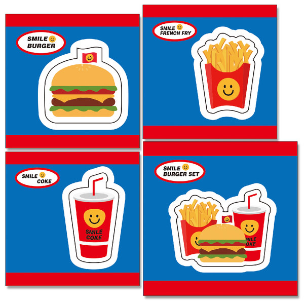 シール happy breakfast timeなど全5種類 ヴィヴィッドカラー セット dal/3.ファーストフード  4種類*各1枚(6cm*6cm/7cm*7cm)