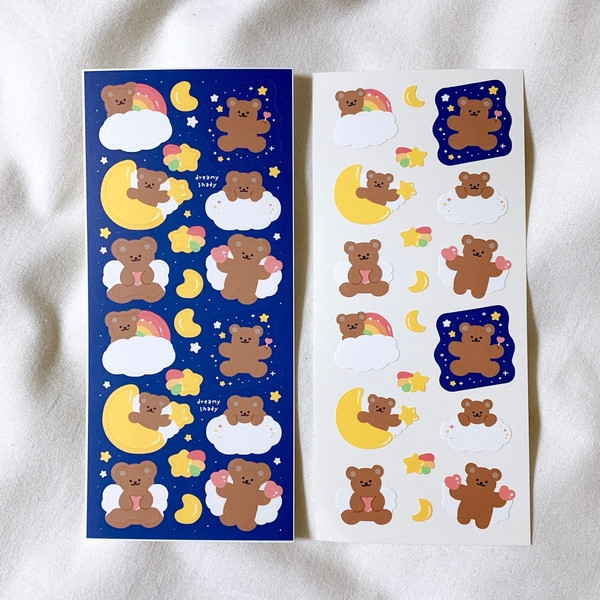 シール  heart bearなど全4種類 くまさん bear  ステッカー dal/3.night bear　1枚(6cm*14cm)