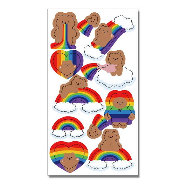 シール  heart bearなど全4種類 くまさん bear  ステッカー dal/4.rainbow bear　1枚(6cm*13.5cm)