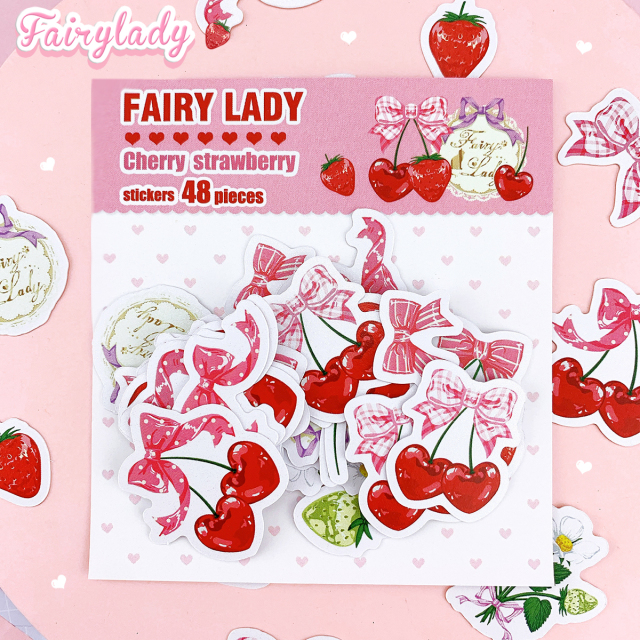 fairy  色々なシリーズ全4種　シール　型抜きメモ　ラッピングペーパー　メモ/1.Cherry Strawberryシリーズ　シール(12種*各4枚の計48枚)