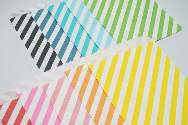 かわいい平袋　キュートな小袋　2.ストライプ柄(全10色セット）　かわいい紙モノ 小袋　海外デザイン
