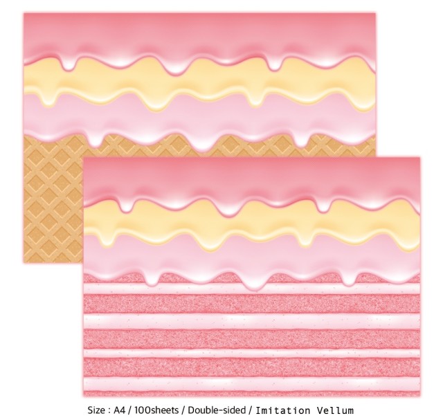 <再入荷なし> ラッピングペーパー アイスクリームケーキシリーズ全6種類 A4サイズ(5枚・10枚・20枚) hol