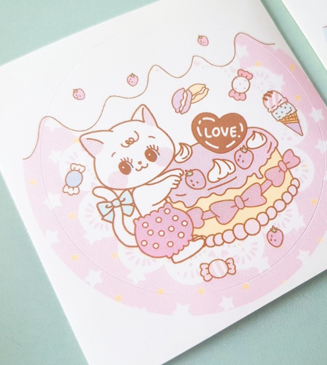 <再入荷なし> luv クマの日常など7種類　シール　ステッカー/4: mini sweet cat  pink　5cm*5cm