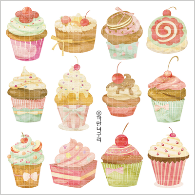 <再入荷なし> シール カップケーキ柄など全9種類 ステッカー 韓国限定 紙もの かわいい雑貨