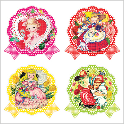 <再入荷なし> シール  angel blue柄シールなど全10種類  ステッカー 韓国限定 紙もの かわいい 韓国/6.girl　リボンセット2種*各1枚の計2枚(各90mm*90mm)