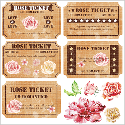 <再入荷なし> シール  ばら柄シールなど全9種類  ステッカー 韓国限定 紙もの かわいい 韓国/2.ROSE TICKET　1枚(90mm*90mm)
