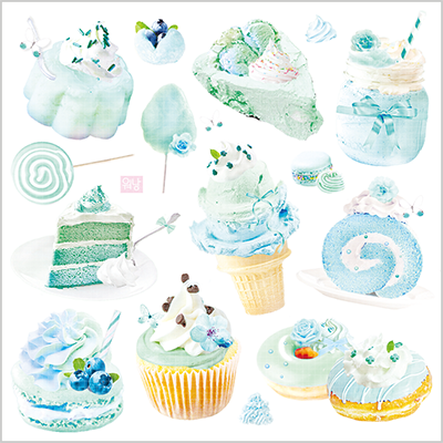 <再入荷なし> シール  ばら柄シールなど全9種類  ステッカー 韓国限定 紙もの かわいい 韓国/4.blue dessert 1枚(90mm*90mm)