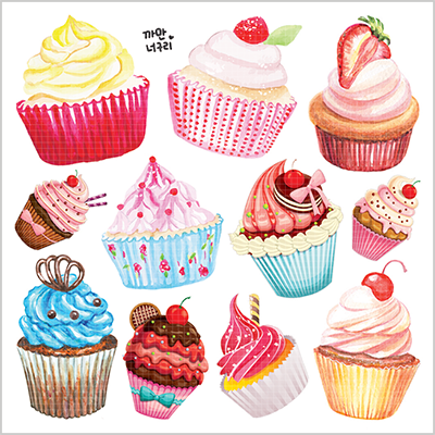 <再入荷なし> シール  ばら柄シールなど全9種類  ステッカー 韓国限定 紙もの かわいい 韓国/6.cup cake いちご Ver.1　1枚（90mm*90mm）