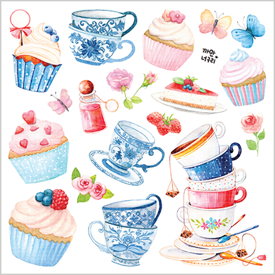 <再入荷なし> シール  ばら柄シールなど全9種類  ステッカー 韓国限定 紙もの かわいい 韓国/7.cup cake ブルーベリー Ver.2　1枚（90mm*90mm）