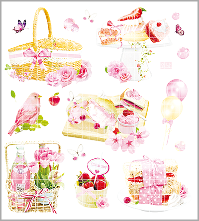 <再入荷なし> シール  ばら柄シールなど全9種類  ステッカー 韓国限定 紙もの かわいい 韓国/8.pink picnic　1枚（90mm*100mm）